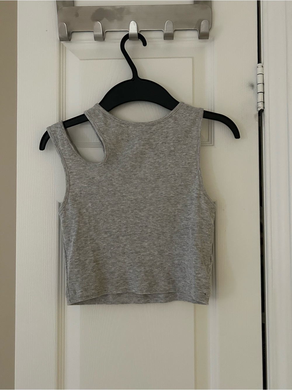 asymmetrical ribbed grey tank top